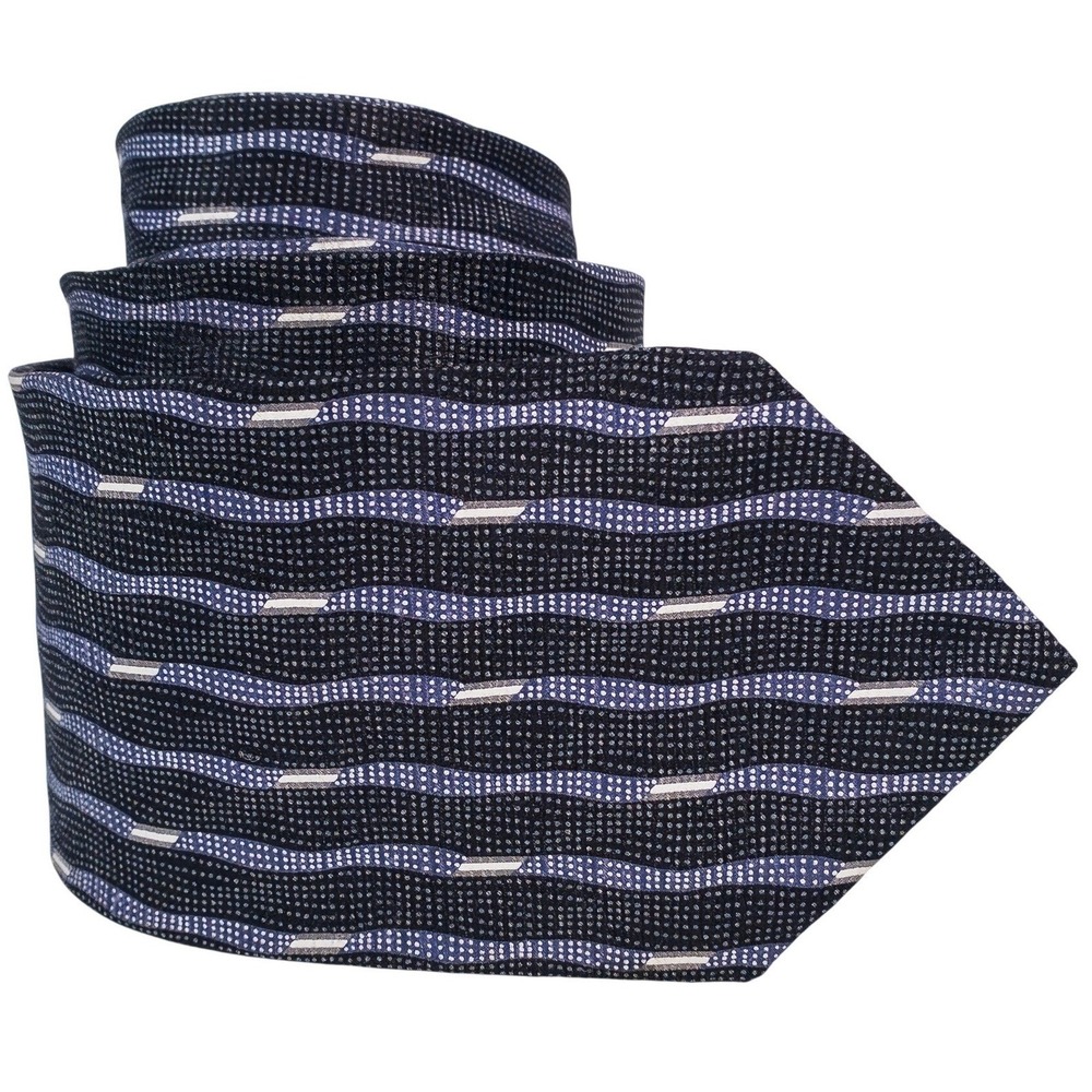 Paco Rabanne Paris Men's 100% Silk Necktie Italy Blue/black Wavy Stripe‎ EUC